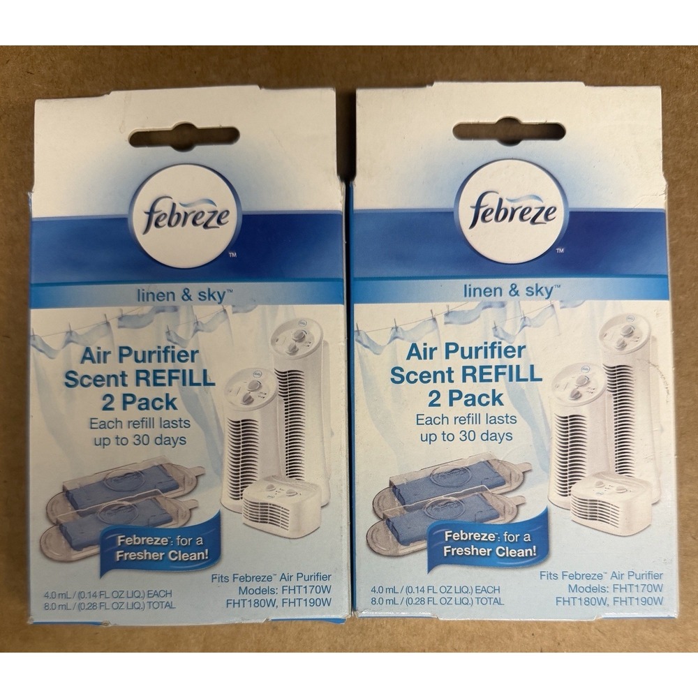 Lot Of 2 Febreze‎ Linen & Sky FRF 102 Air Purifier Scent Refill 4 Refills